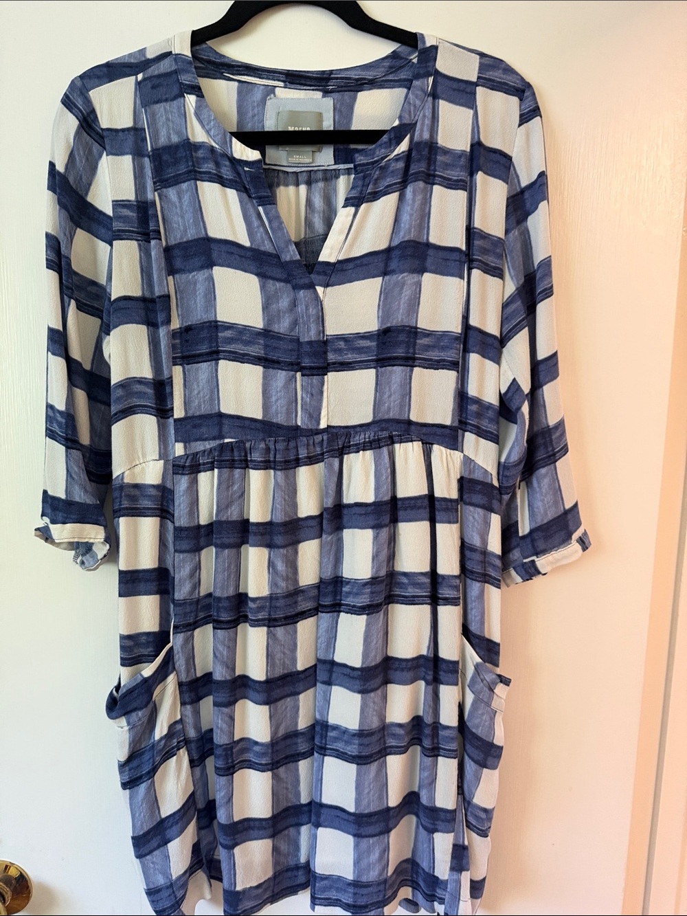 Anthropologie Navy and White Plaid Tunic